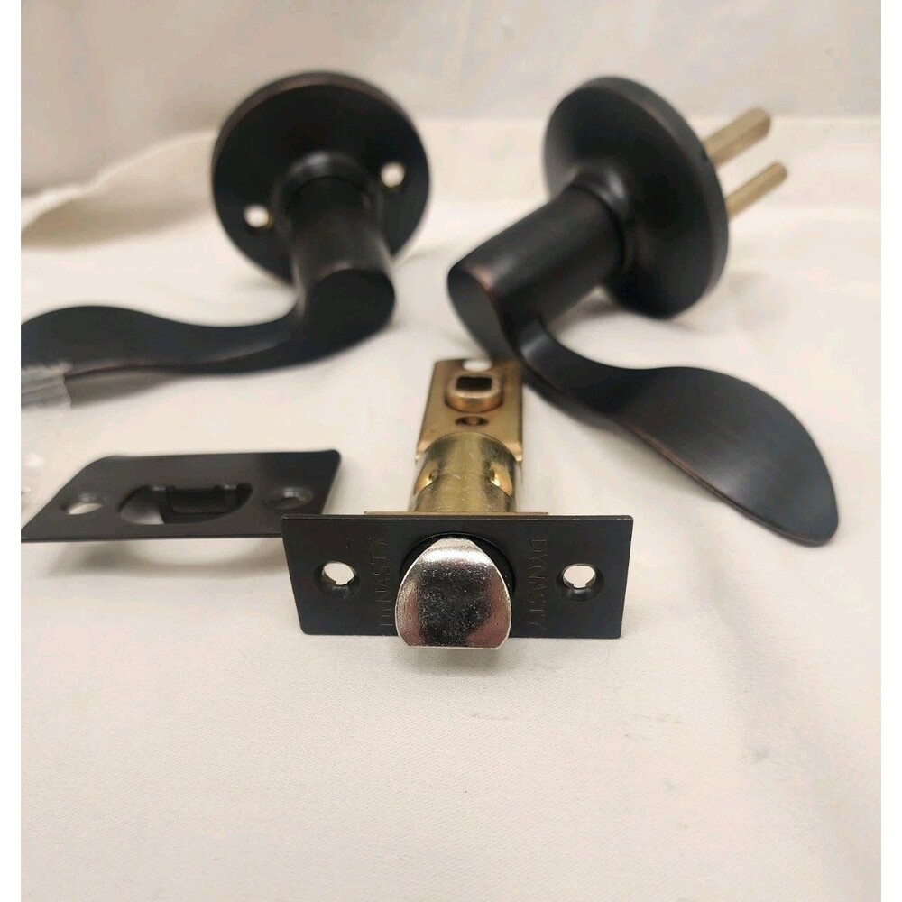 Dynasty Rubbed Bronze Privacy Door Lever Set Complete Modern Style Reversible